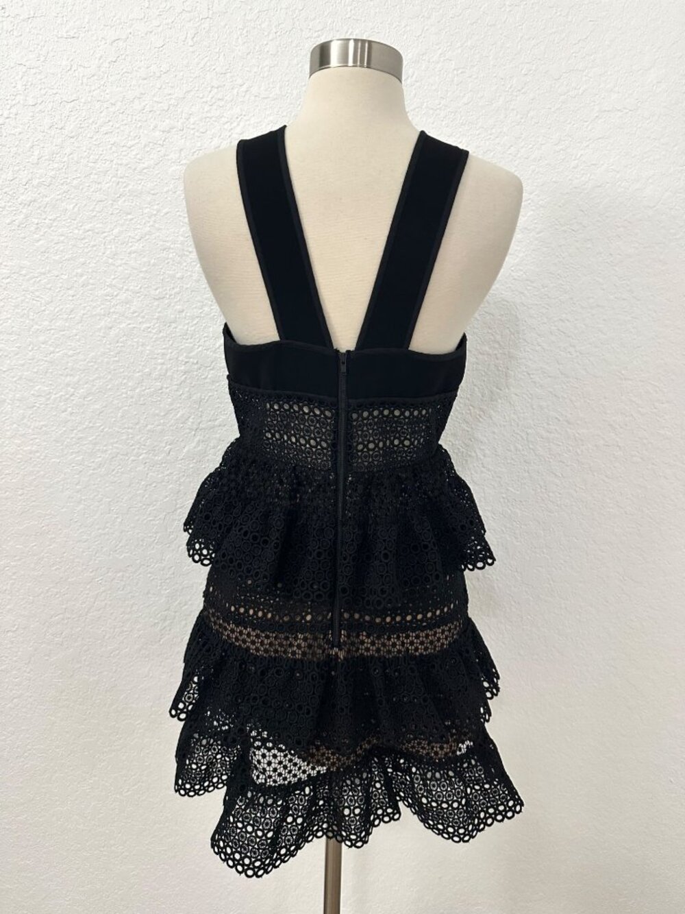 Self Portrait Lace Up Tiered Dress in Black - Picture 3 of 15